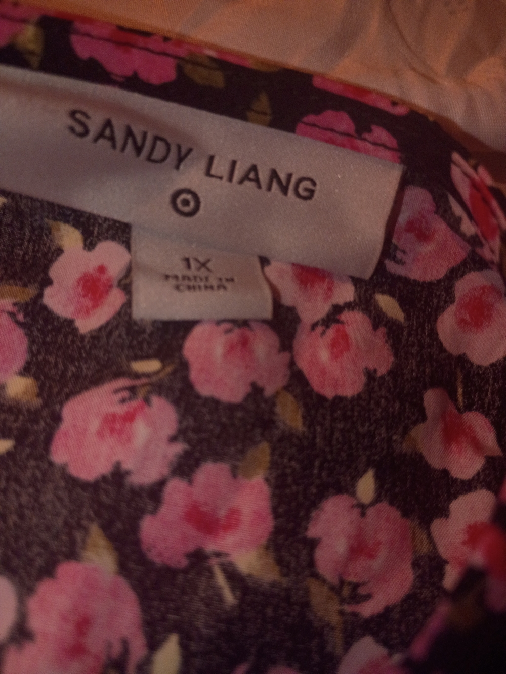 Sandy Liang Black Floral Long Sleeve Maxi Dress with Pink Blossoms